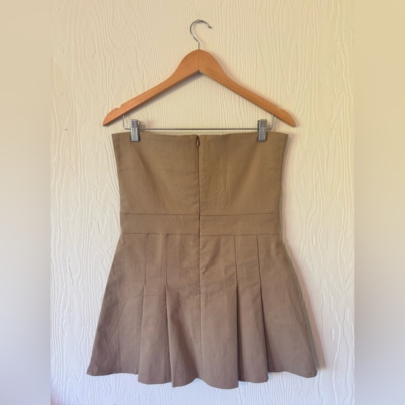OAK + FORT NWOT Strapless Pleated Tube Preppy Tan Mini Dress - Picture 8 of 11
